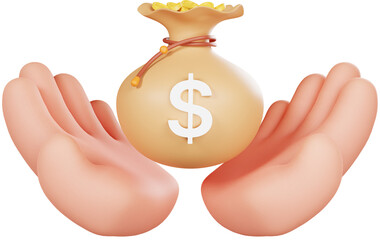 동전주머니 3D 렌더링 손 제스처 그림