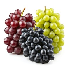 Fototapeta premium grapes isolated on white background, Fresh and Juicy Grapes in Three Vibrant Colors on Minimalist Background
