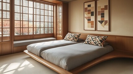 Serene Japanese Inspired Bedroom with Minimalist Interior Design and Cozy Furnishings