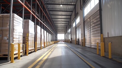 Obraz premium Capacity Shipping System, Empty Loading Dock Beside Warehouse Racks,Anticipation of Incoming