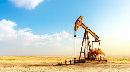 Fueling the Future: Oil, Fossil, and Energy Stocks. A bright landscape featuring an oil pumpjack in a vast, open field under a clear sky, symbolizing the oil industry and energy production.