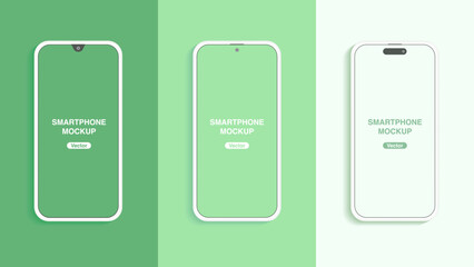 Stylish Minimalist Smartphone Mockups: Clay Design on Green Backgrounds - Vector Graphics.