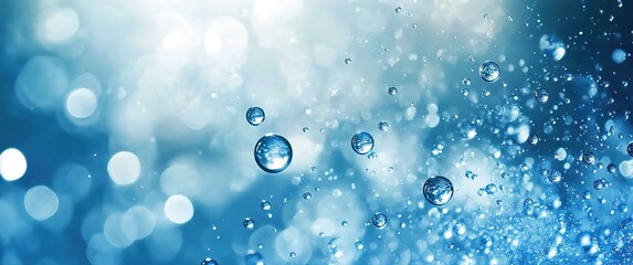 Water drops and bubbles on a blue background. Water drops