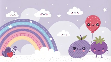 cute beautiful cartoon light purple background