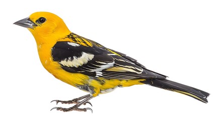 Obraz premium A golden oriole with striking yellow and black plumage, isolated on a white background.