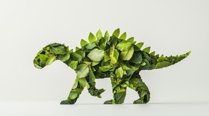 Fototapeta premium Leaf Dinosaur Walking Pose - Nature Inspired Foliage Art