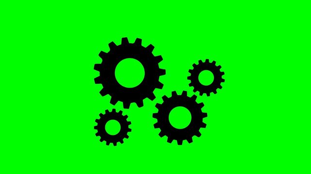 Animation video of black drive gear and drive gear on green background.