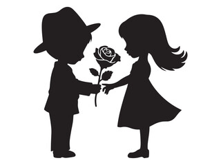 Happy Valentine's Day!csilhouette of a man gives flower to his girlfriend