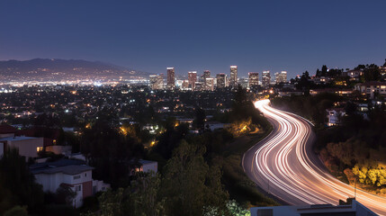 Fototapeta premium Cityscape Time Lapse at Night with Light Trails of Urban Life