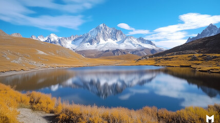 Crystal Clear Lake and Snow Capped Mountains Landscape