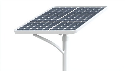 A solar panel mounted on a sleek white stand, designed for efficient energy capture from sunlight.