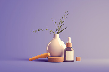 Natural skincare items with lavender background emphasizing minimalist aesthetics