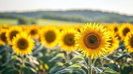 Fototapeta premium Vibrant Field of Blooming Sunflowers Ready for Harvest in Scenic Countryside