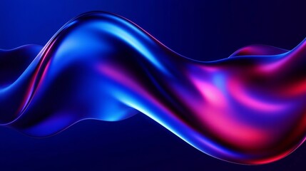 Naklejka premium Abstract Neon Fluid Curves in Motion with Iridescent Metallic Hues and Dark Gradient Background