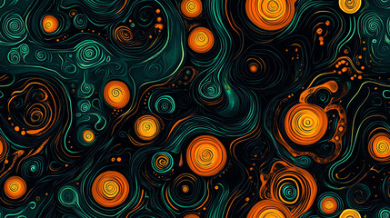 Fototapeta premium Cosmic seamless pattern with golden circles on dark green