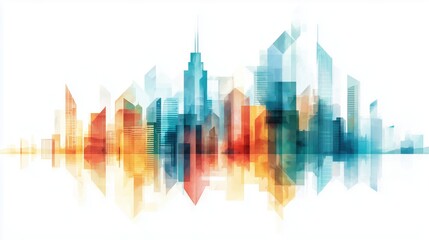 Obraz premium Vibrant Teal-Coral Skyline: Geometric Cityscape from Balcony View