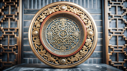 Fototapeta premium Gold Chinese Patterns on Dark Red Background. Perfect for: Chinese New Year, Lantern Festival