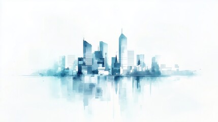 Obraz premium Moody Urban Skyline: Grayscale Watercolor with Blue Hints