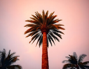 Majestic Palm Tree at Sunset with Warm Tones