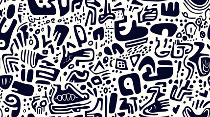 Abstract doodle seamless pattern in black and white