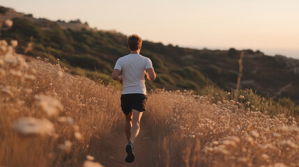Runner Sprinting on Scenic Trail at Sunrise
