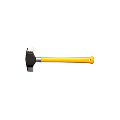 Heavy hammer with a yellow handle on transparent background.