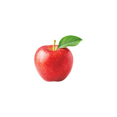 Fresh red apple with a green leaf on transparent background.