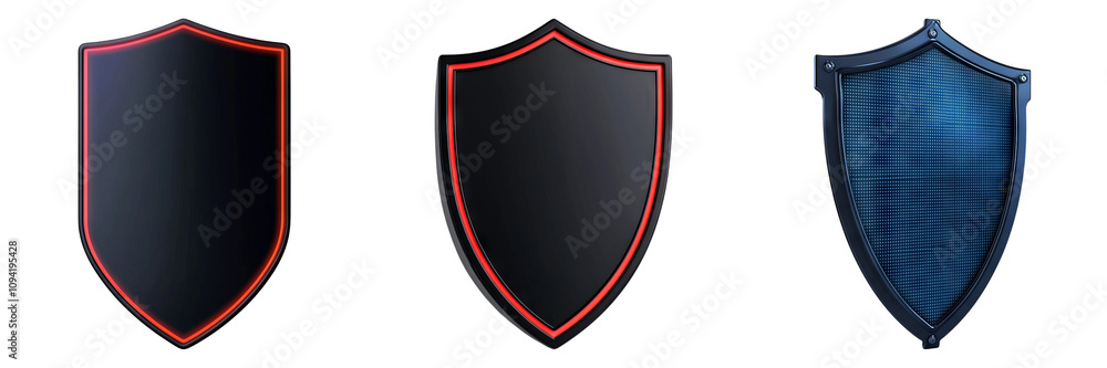 Poster anti tracking for technology concept. three distinct shield designs with varying styles and colors.