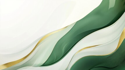 A green and gold swirl pattern with gold glitter. Abstract background with waves, fluid lines, minimalist shapes. Movement and energy aesthetics.