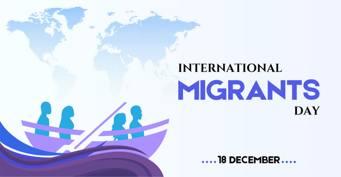 Empowering Migration: A Key to Global Unity. International Migrants day, December 18. Campaign or celebration banner