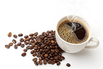 Coffee Cup with Coffee Beans - Fresh Brewed Coffee Photography