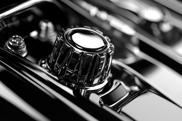 Fototapeta premium Sleek chrome control knob detail. Perfect for luxury car, tech, or industrial designs needing a premium feel.