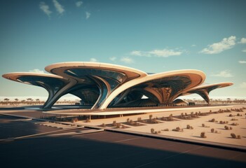 Obraz premium Contemporary Conceptual Design: Airport with Eco-Friendly Solar Roof