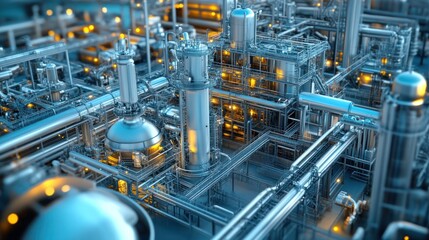 Fototapeta premium A detailed view of an industrial facility with pipes and machinery.