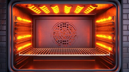 Obraz premium Empty oven glowing warmly. Perfect for websites, blogs, or cookbooks about baking, cooking, or kitchen appliances.