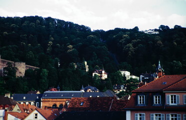View of houses with forest on the hill at old town in Heidelberg Germany during 2000s