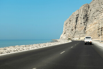 Scenic coastal road along the cliffs of Musandam, Oman