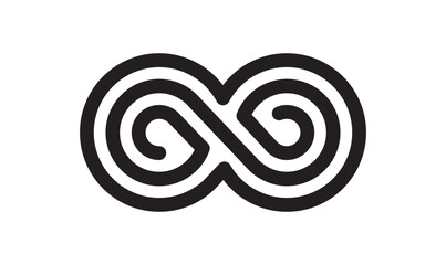 Infinity flat iconic symbol black filled silhouette vector on isolated white background