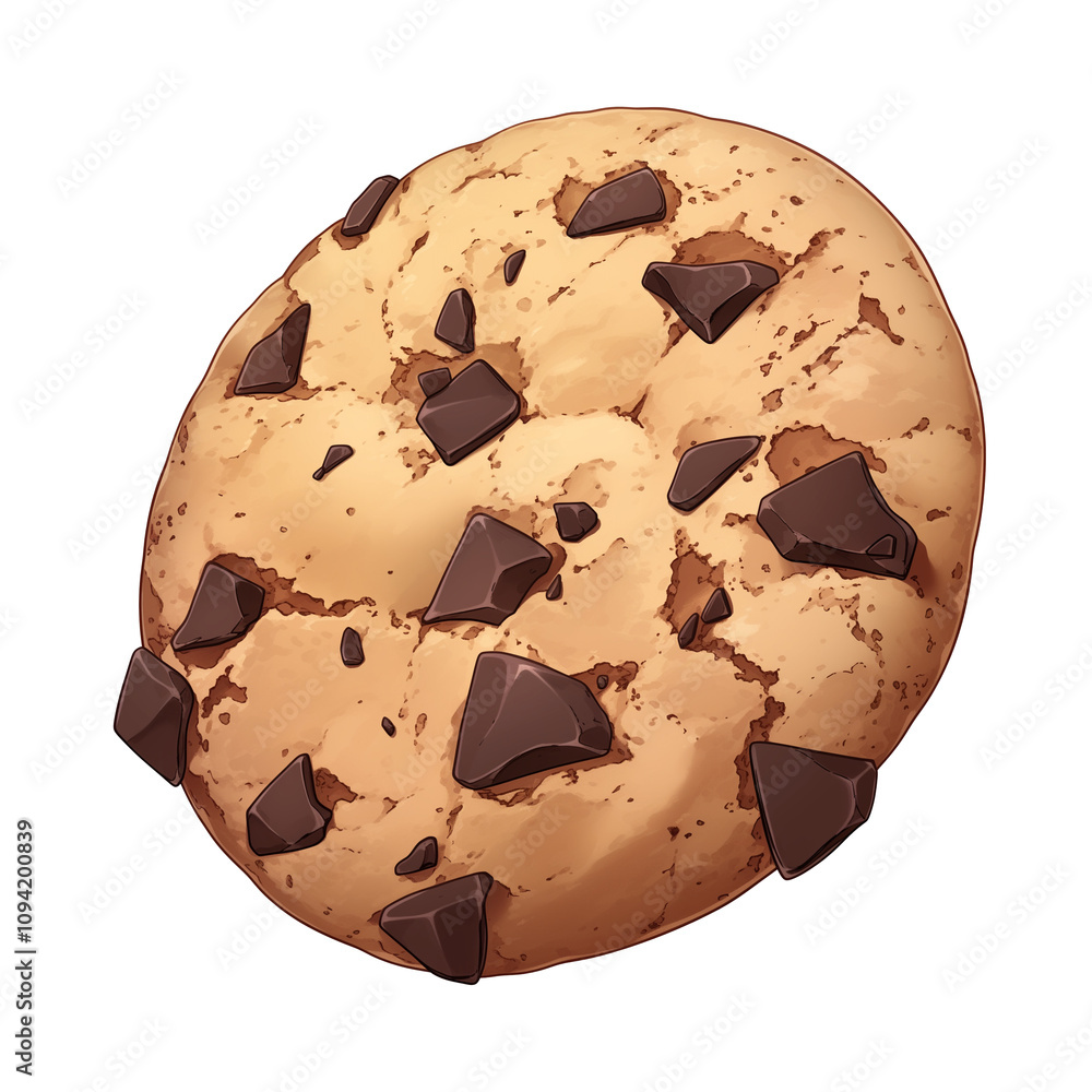 Poster delicious cocoa nib cookie with chocolate chunks is isolated on white background, showcasing its crunchy texture and rich flavor. Perfect for dessert lovers and snack enthusiasts