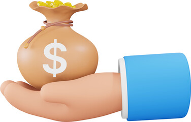 동전주머니 3D 렌더링 손 제스처 그림