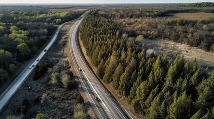 Fototapeta premium Scenic Aerial View of Curved Highway and Green Landscape