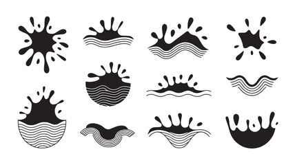 Naklejka premium Water drops. Splash water, vectorsilhouette. Black stencil.