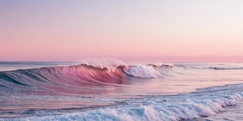 Pink waves rolling in on a calm day create a sense of tranquility, day, peaceful