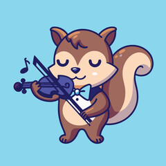 Cute Squirrel Playing Violin Animal Music Icon Concept Isolated Cartoon Vector Illustration