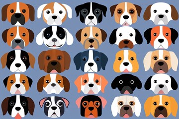 Obraz premium Funny Cartoon Dog Faces Collection in Colorful Flat Illustration Style
