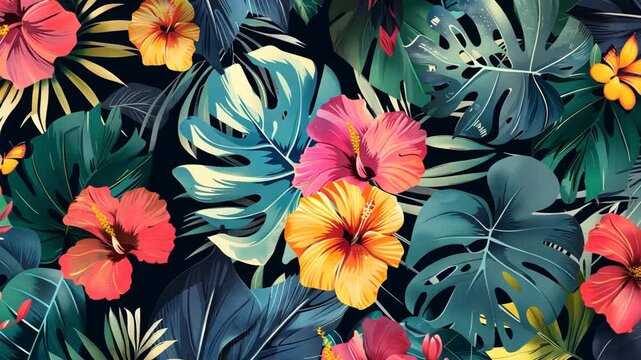 Fixed: Modern, colorful, and abstract tropical floral pattern.