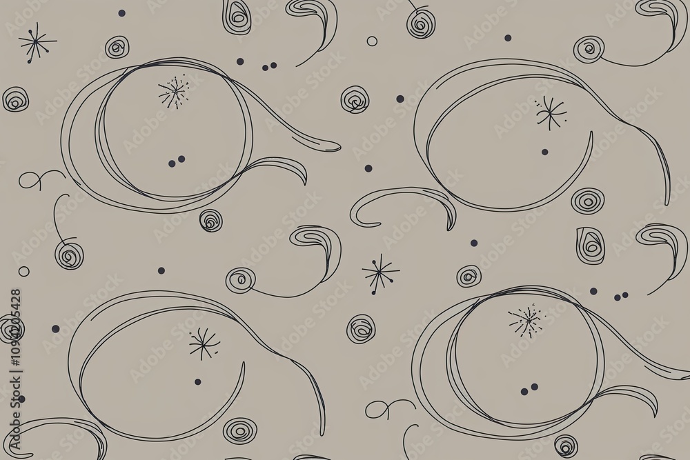 Poster whimsical monochrome abstract line doodle continuous motif for playful minimalist design backdrop