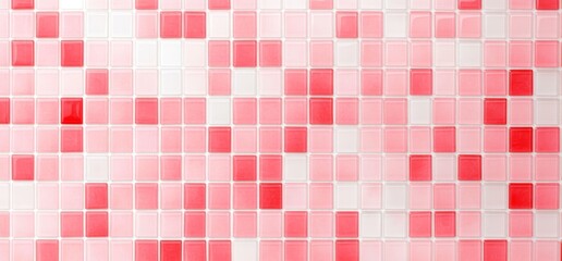 Fototapeta premium Pink and White Square Mosaic Tile Wall with Red Accents Glossy Finish Modern Design