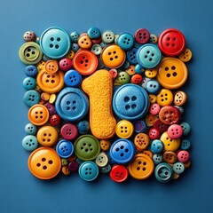 Fototapeta premium A colorful arrangement of buttons with the number one in the center, showcasing creativity.