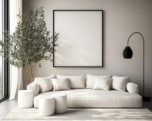Modern Living Room Mockup Poster Frame with Minimalist Design and Luxurious Decor